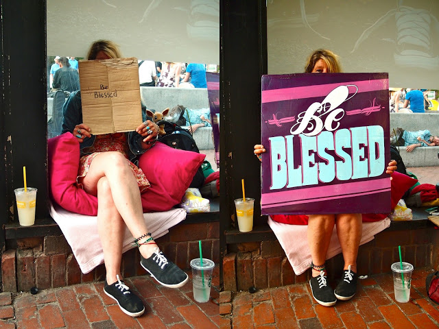 Boston-based artists Kenji Nakayama and Christopher Hope interviewed and photographed a number of homeless people on the streets of Boston, replacing their signs.