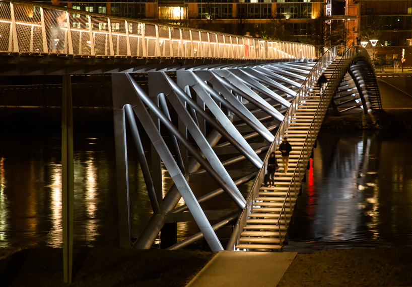 Peace footbridge over river in Lyon, France
