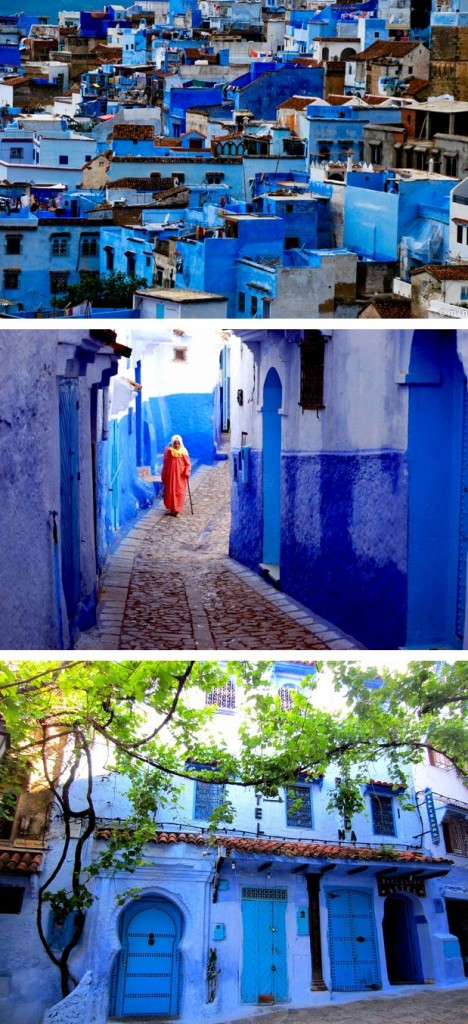 Chefchaouen, Morocco - An entire city painted blue by Jewish refugees in the 1930's and has held the true blue color to this day.