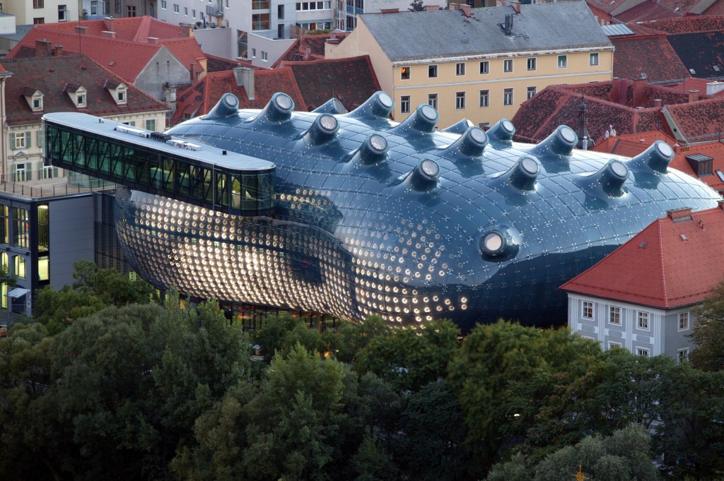 Kunsthaus in Austria. According to wikipedia, an example of "blob architechture."