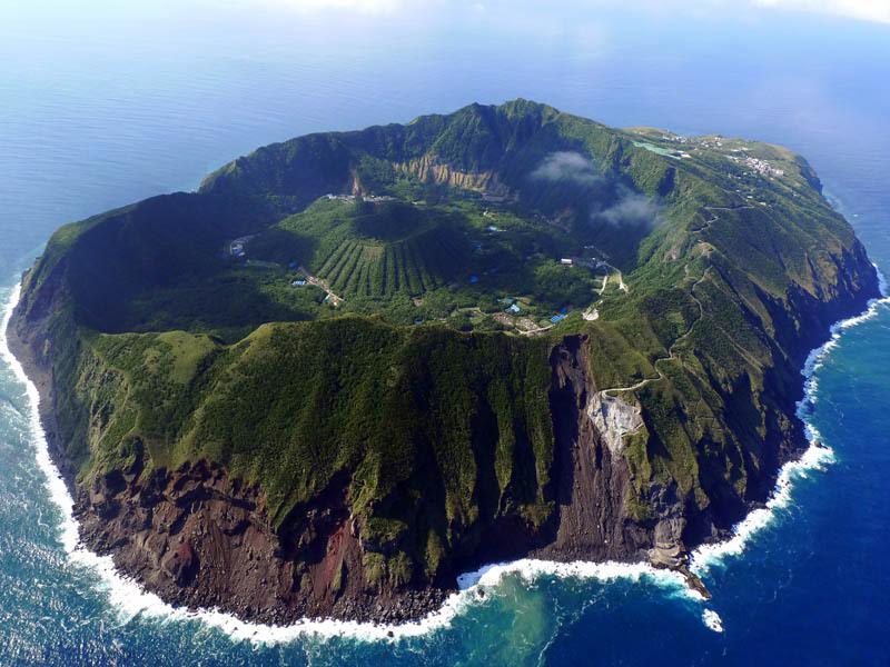 The Inhabited Volcanic Island of Aogashima, Japan